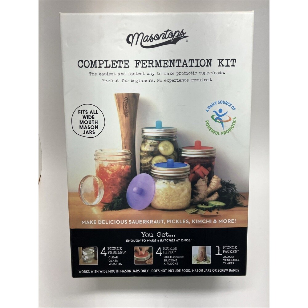 Masontops Complete Fermentation Kit Wide Mouth Pickle Pipes Pebbles Packer
